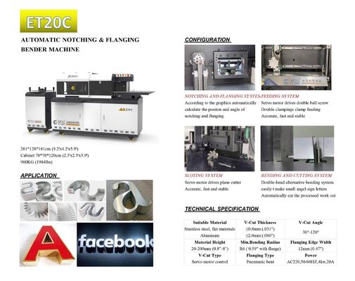 EJON ET20C Máquina de flexión de letras inversa sin recorte en V para acero inoxidable y aluminio